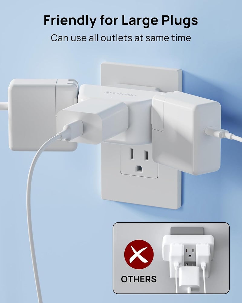 TROND Outlet Extender with 360 Rotating Plug, 3-Prong Grounded Wall Plug Splitter, 3 Way Angled Outlet Adapter, for Bathroom Kitchen Cruise Ship Travel Essentials, White - Image 5